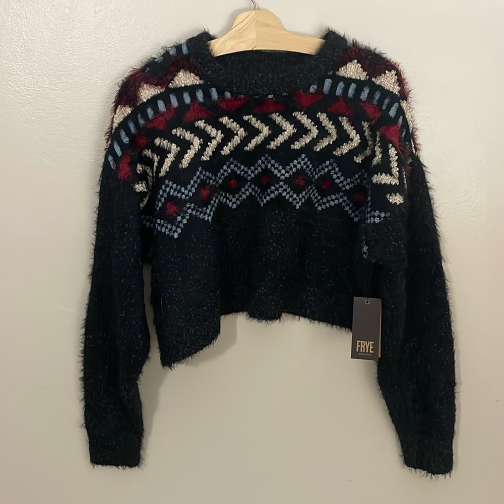 Frye Women's Black and Burgundy Chevron Sweater